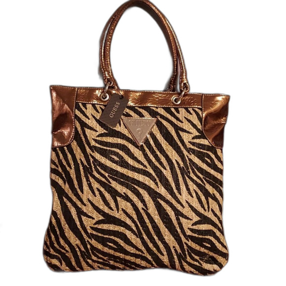 Guess Zebra Print Tote Bag - Black and Brown - Picture 1 of 10